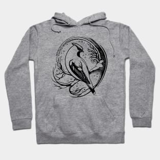 Waxwing, beautiful bird. Ink illustration Hoodie